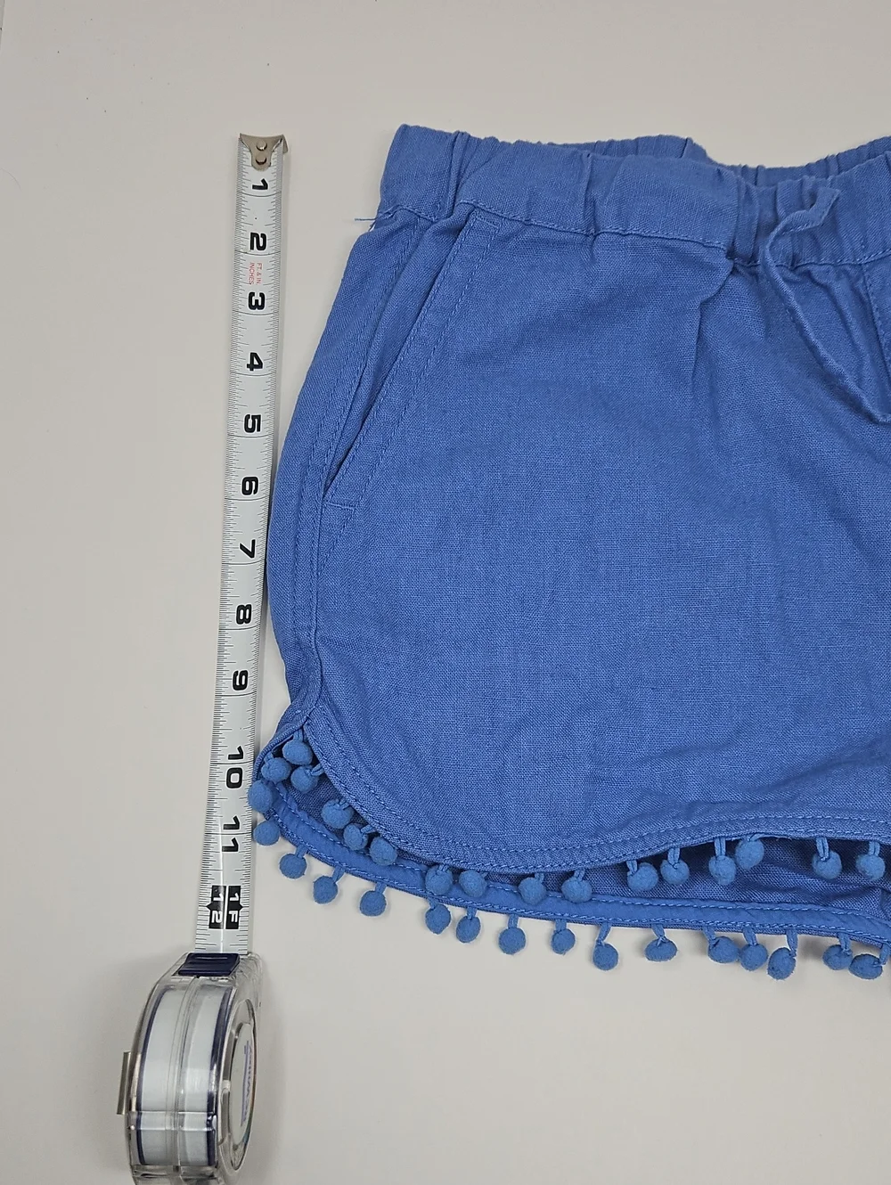 J. Crew Blue High-Waist Pom-Pom Trim Linen Blend Shorts Pockets Size S